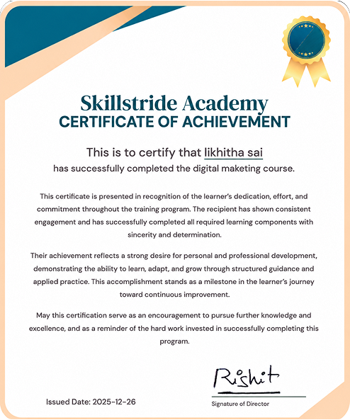 Skillstride Academy Certificate of Achievement